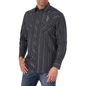 Wrangler Wrancher Men's Striped Rock Pearl Snap Button Western Shirt Black SZ 3X